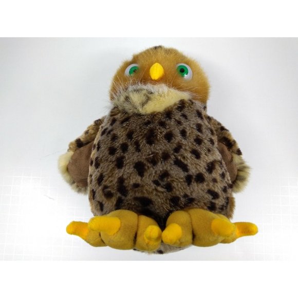 Vintage Eyenimal 9" Brown Mottled Owl Plushie With Big Green Moving Eyes - Picture 3 of 9